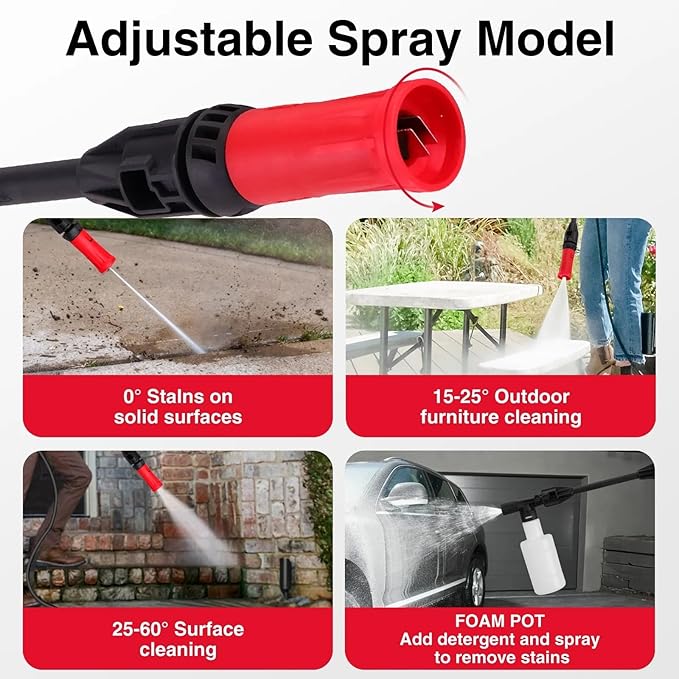 Electric Pressure Washer, 1850 PSI Max,3.0 GPM, 5" Wheels, 18M Cord/Hose Length Max, Power Washer for Patio, Car, Driveway, Fence & Home Cleaning