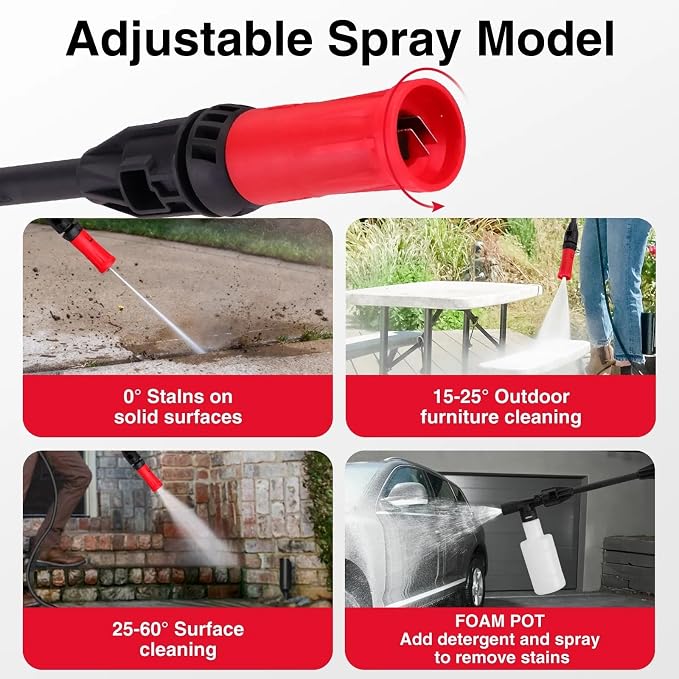 Upgraded Electric Pressure Washer, 1850 PSI Max,3.0 GPM, 5" Wheels, 18M Cord/Hose Length Max, Power Washer for Patio, Car, Driveway, Fence & Home Cleaning