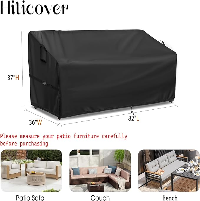 Outdoor Sofa Cover, 82 Inch Waterproof 3-Seater Paito Couch Sectional Sofa Cover, Furniture Covers for Outdoor Seating for Winter- 82" W x 36" D x 37" H,Black