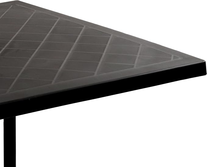 Sunnydaze Plastic Top Outdoor Dining Table - Square Folding Patio Table with Curved Iron Legs - Black - 28.75" H