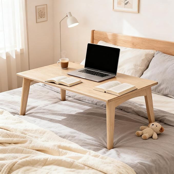 JIKUGO Bamboo Folding Coffee Table No Assembly Required Japanese Floor Table for Bedroom Living Room, Natural Wood, 26 x 15.8 x 11.8 Inches