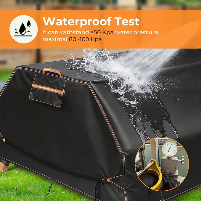 GARPROVM Patio Picnic Table Cover, Outdoor Picnic Table Bench Cover Fits for 96 Inch Large Picnic Table with Bench, 420D Heavy Duty Oxford Fabric Waterproof Windproof Anti-UV, Black