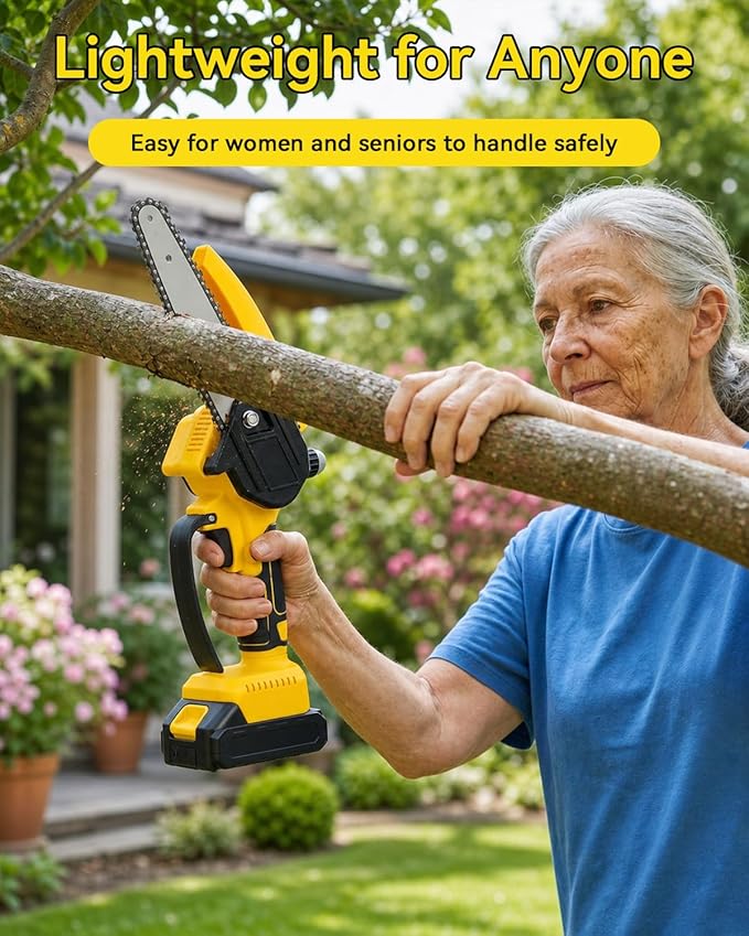 2 in 1 Electric Pole Saw for Tree Trimming, 21V 6 inch Mini Chainsaw Cordless with Extension Pole, Battery Powered Pole Chain Saw, 5.9 Feet MAX Reach Pole Saw with 2 x 1.5Ah Battery