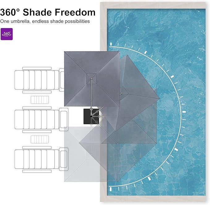PURPLE LEAF 8 FT Outdoor Umbrella with Base Patio Cantilever Aluminum Umbrella with 3 Years Fade Resistance Recycled Fabric Offset Square with 360-degree Rotation for Deck Pool Garden, Graphite Grey