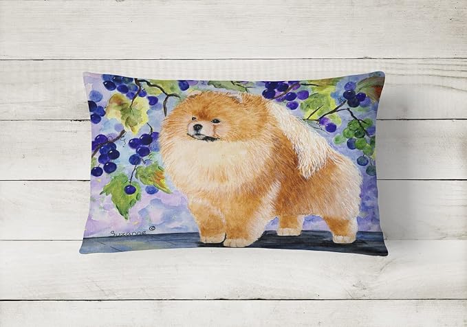 Caroline's Treasures SS8251PW1216 Pomeranian Canvas Fabric Decorative Pillow Machine Washable, Indoor Outdoor Decorative Pillow for Couch, Bed or Patio, 12HX16W