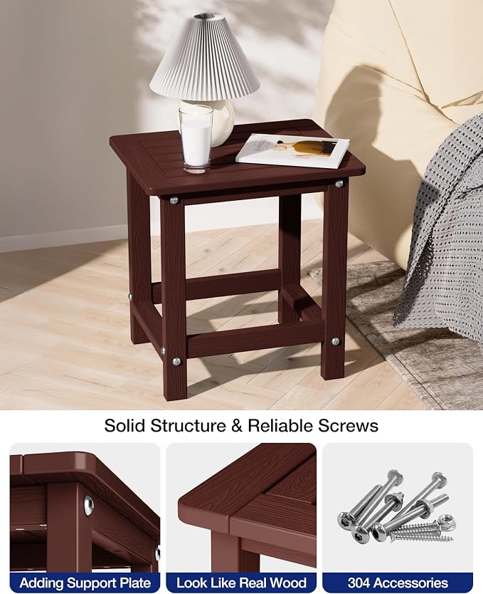 YEFU Outdoor Side Table for Patio: 16" HIPS Weather - Resistant Adirondack Tables - Waterproof Small Square End Tables for Backyard Living Room Bedroom - Indoor Outdoor Durable Table Coffee