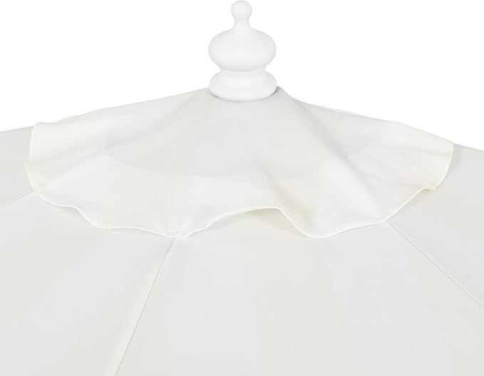 JONATHAN Y Beverly 9 ft. Coastal Cream and White Striped Half Patio Umbrella with Scalloped Fringe, Crank Lift, and Manual Tilt for Balcony, White Pole UMB1201K