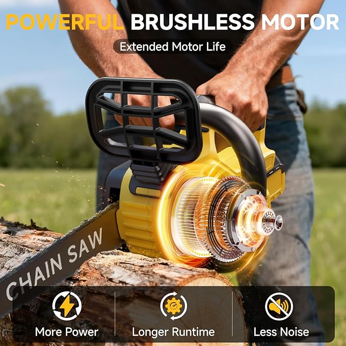 14-Inch Brushless Electric Chainsaw, Cordless Battery Powered Chain Saw Compatible with Dewalt 20V Battery with LCD Display, Auto Oiler, for Wood/Tree Cutting Pruning, Tool Only (Battery Not Included)