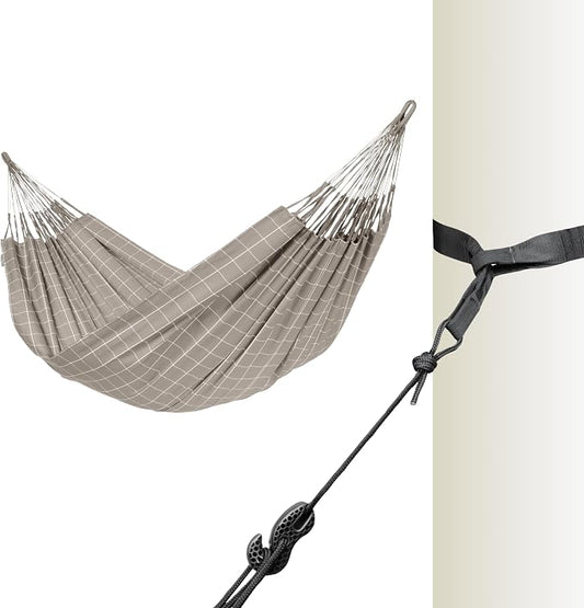 La Siesta® Large Double Brisa Classic Hammock & TreeMount, Trees Beams Posts Suspension Kit, Indoor Outdoor Hammock Swing, Weather Resistant, Almond