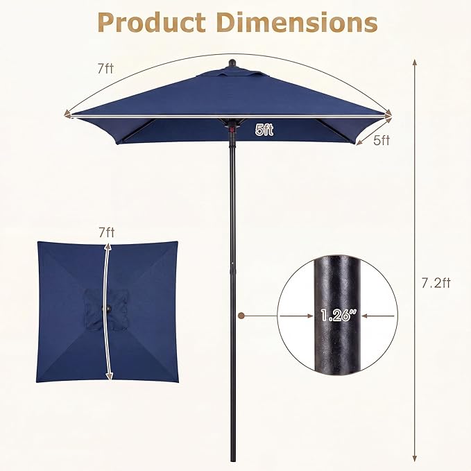 Giantex 5ft Square Patio Umbrella, Outdoor Table Umbrella with Push Bottom Tilt, 4 Sturdy Ribs, Fade Resistant & Waterproof Canopy, Market Umbrella for Deck, Pool, Backyard, Garden, Beach