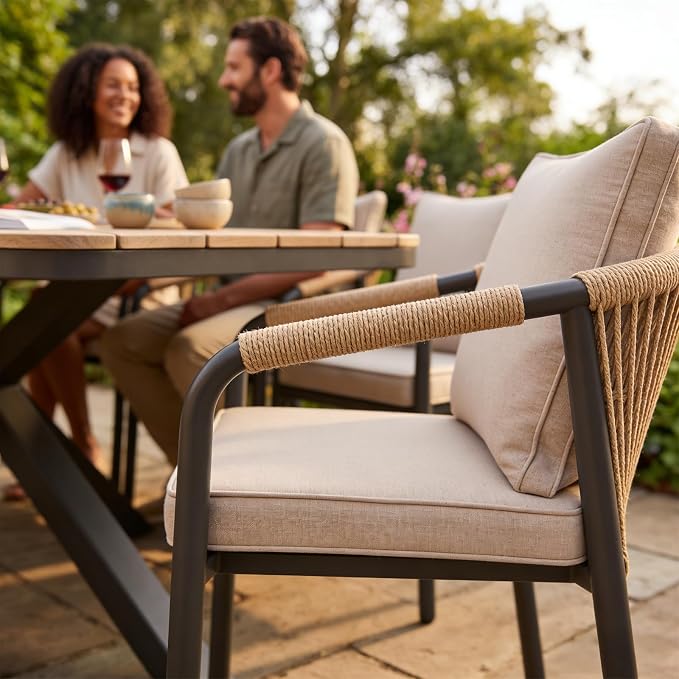 SUNSITT 9 Piece Outdoor Patio Dining Set, Patio Dining Furniture Set with 87” Aluminum Dining Table w/X Base Legs and 8 Woven Wicker Patio Chairs w/Curved Backrest for Garden, Dark Grey