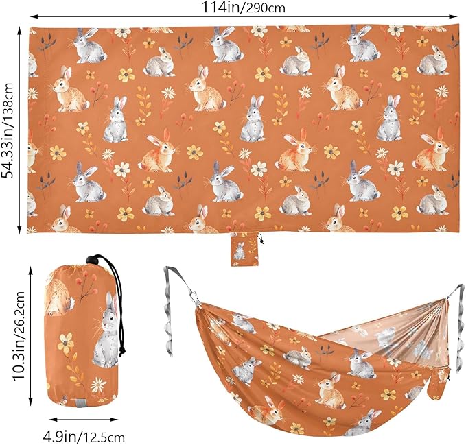 Camping Hammock Outdoor Hammocks for Outside Bunny Rabbit Orange Cute Beach Trees Portable Lightweight with Pockets Tree Straps Indoor
