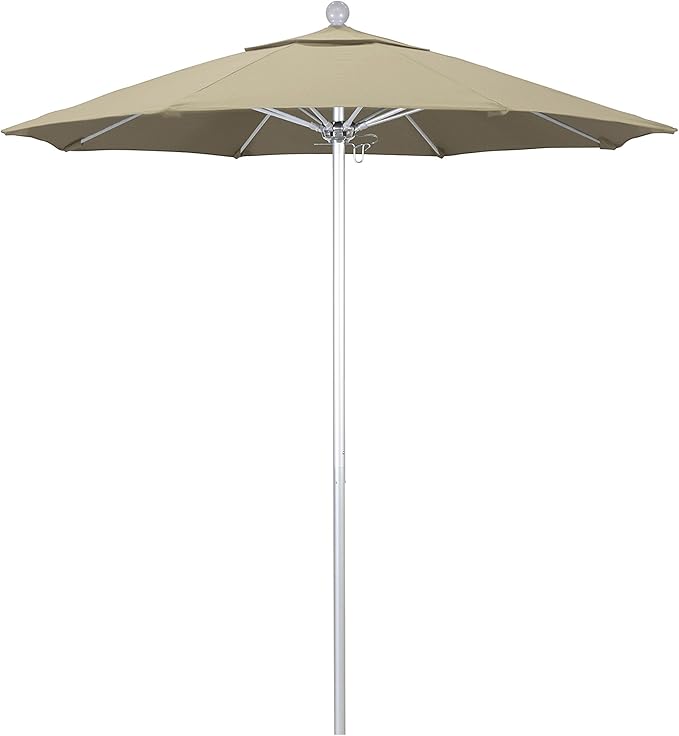 California Umbrella 7.5' Rd. Venture Series Contract Grade Patio Umbrella, Push Open Pin Stop, Silver Finish, Solution Dyed Beige