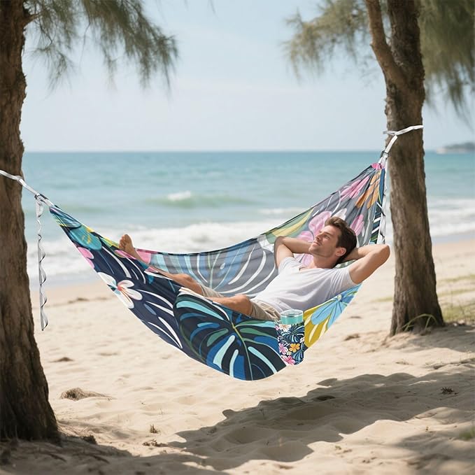 Colorful Summer Hawaiian Flowers 330lb Capacity Camping Hammocks with Hanging Rope Swing Hammock for Outside Patio Backyard Poolside macas mexicanas de Patio para Adulto