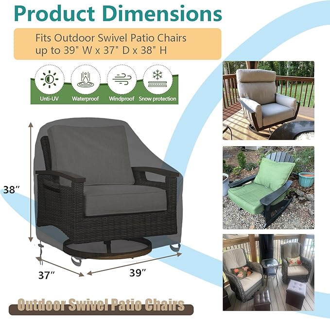 Outdoor Swivel Lounge Chair Cover 4 Pack,Waterproof Heavy Duty Outdoor Chair Covers, (39" W x 37" D x 38" H) Patio Furniture Cover for Swivel Patio Lounge Chair, Black