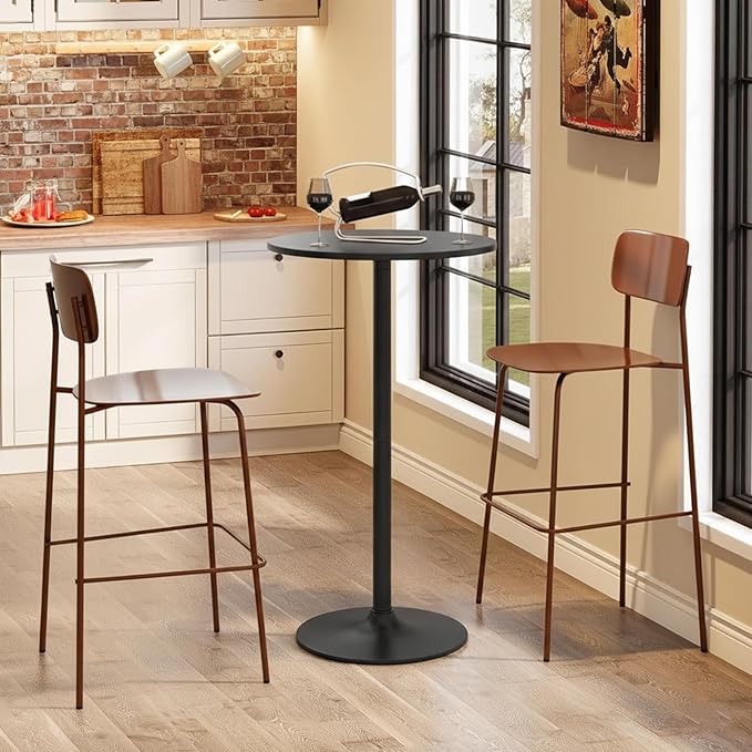 ERGOMASTER Two-in-one Adjustable Height Bar Tables, 24-inch Round Cocktail Table with Sturdy Metal Base, 40"/22" Two Convertible Height High Top Pub Table for Home Bar, Restaurant Bistro (6, Black)