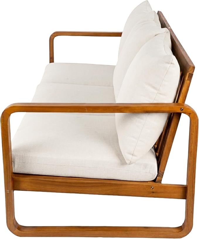 Christopher Knight Home Myra Acacia Wood 5 Piece Outdoor Patio Furniture Set, Wooden Patio Conversation Set with Sofa Loveseat Club Chairs & Coffee Table, 7-Seater Patio Sofas and Table Set,Teak+Beige
