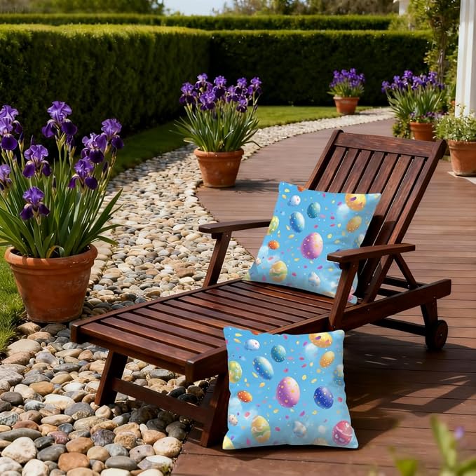 16x16 Inch Outdoor Pillow Covers Set of 2 Waterproof Throw Pillow Covers Decorative Couch Cushion Covers Magic Easter Eggs Square Pillowcases Protectors for Patio Garden Sofa