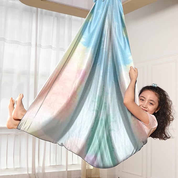Yoga Swing, Silk Yoga Swing Set, Portable Lightweight Stretch Sensory Hammock Equipment, Aerial Silks Home, Soft Aerial Yogas Swings, for Sensory Experience Indoor Outdoor Home Gym