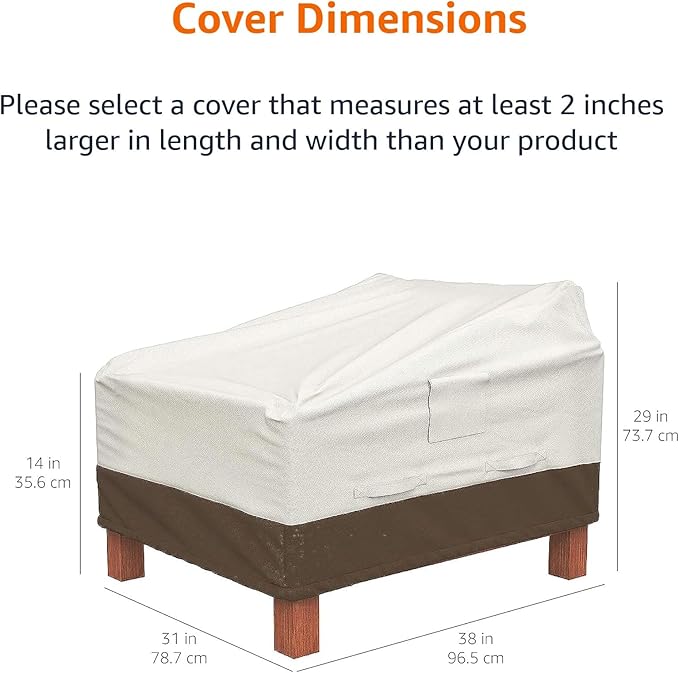 Amazon Basics Patio Chair Lounge Deep Seat, Outdoor Lawn and Patio Furniture Covers, Heavy Duty, Waterproof, Waterproof, Anti-UV, Durable, Set of 2, Beige/Tan