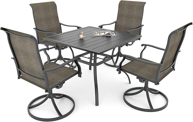 Anmutig 5-Piece Outdoor Dining Set, 4 Swivel Chairs with 35'' Square Table, All Weather Frame Furniture Set - Tan Grey Style1