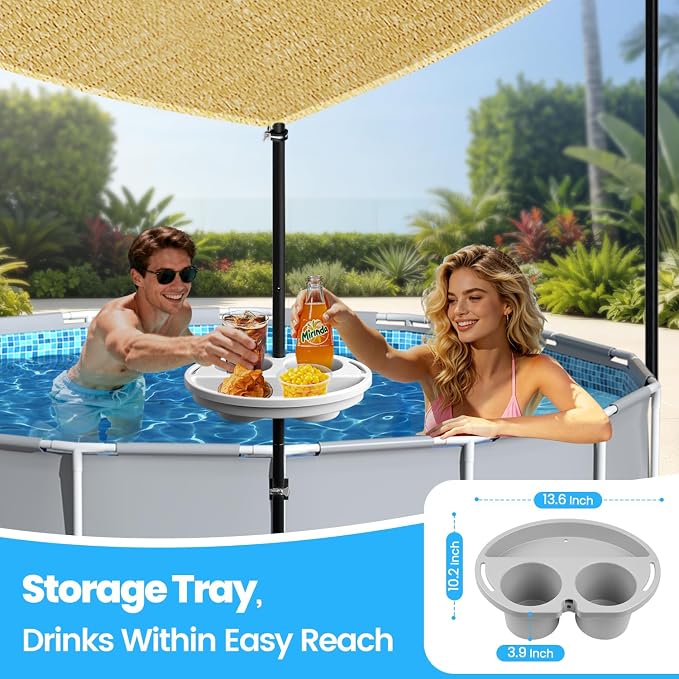 Above Ground Pool Canopy Sunshade Set with Storage Tray - Pool Shade Sail Triangular 13'x13'x13' for 15-22 FT Pools, UV-Resistant Shade Cloth, Swimming Pool Awning Cover for Deck, Patio, Garden