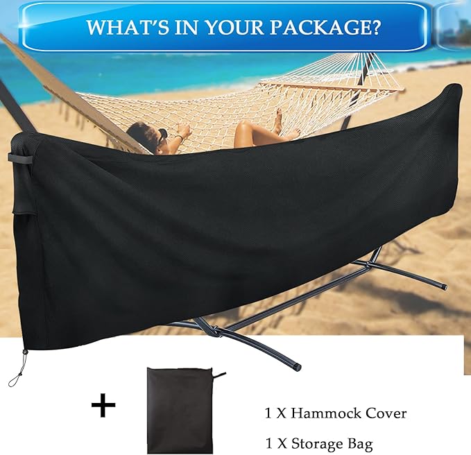 Hammock Cover Waterproof, 112'' 420D Heavy Duty Oxford Cover with Handles and Vents, Hammock Rain Cover for Outdoor Hammocks and Double Hammocks, Suitable for Hammock Stand Under 110'' in Length