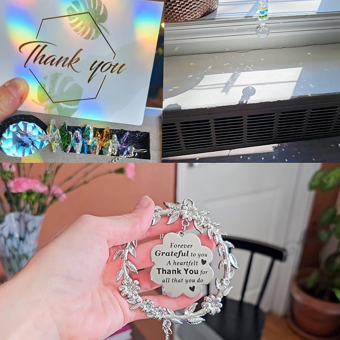 Thank You Gifts for Women, Sun Catcher Gift with Engraved Thank You Message | Hanging Crystal Suncatcher Ornament for Window Rainbow Maker, Appreciation Gift, Gratitude Gifts for Friend Family Teacher