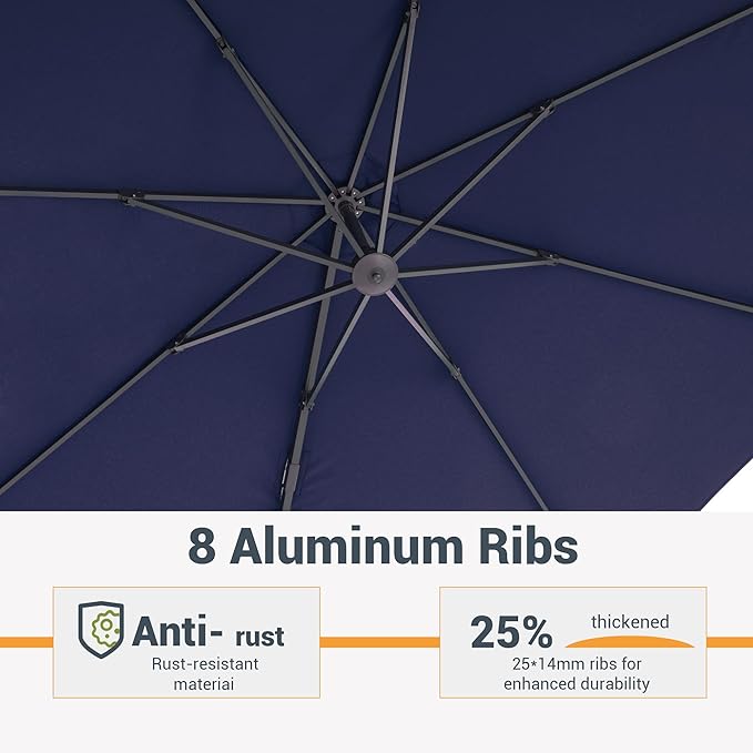 FLAME&SHADE 11 ft Cantilever Offset Patio Umbrella, Large Heavy Duty Outdoor Patio Umbrella Aluminum 360° Rotation Round Outdoor Umbrella for Deck,Pool,Backyard