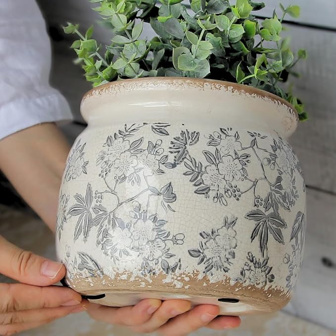 Xiaan Jiaju Ceramic Planters for Indoor Plants, Plant Pots with Drainage Hole, 6.29in. Flower Pots for Indoor Plants, Vintage Planters & Succulent Pots, Crackle Glaze Finish Plant Pots, Rustic Grey