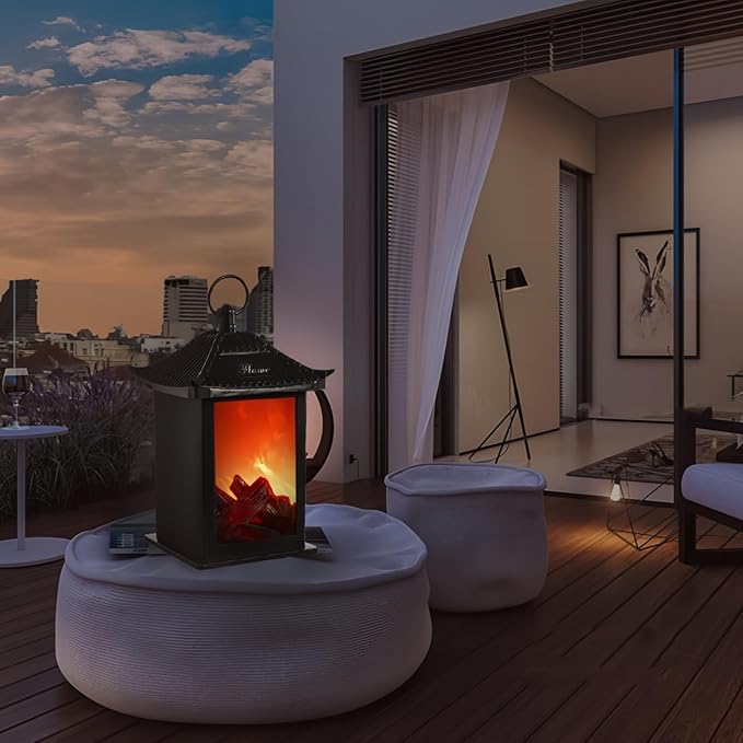 Simulated LED Fireplace Lantern Battery Powered Flameless Light with Simulation Flame Table Decorative Lamp Mini Fireplace Ornament for Cozy Home Decor Free Standing Electric Log Burner