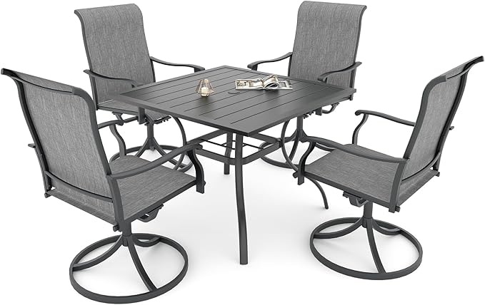 Anmutig 5-Piece Outdoor Dining Set, 35'' Square Table with 4 Swivel Chairs, All Weather Frame Furniture Set - Gray Style1
