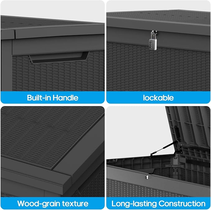 320-Gallon Outdoor Storage Box, Heavy-Duty Reinforced Resin Deck Box, Large Storage Bin with Lockable Lid, Waterproof Container for Patio Furniture, Garden Tools, Pool Accessories