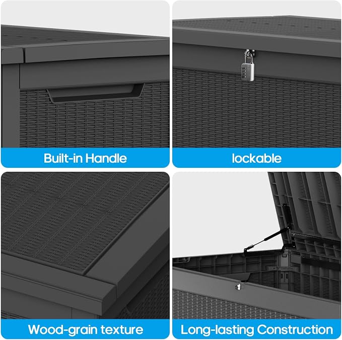 PatioZen 260 Gallon Resin Deck Box Outdoor Storage Box with Lockable Lid, Waterproof for Patio Cushions, Gardening Tools & Exercise Equipment