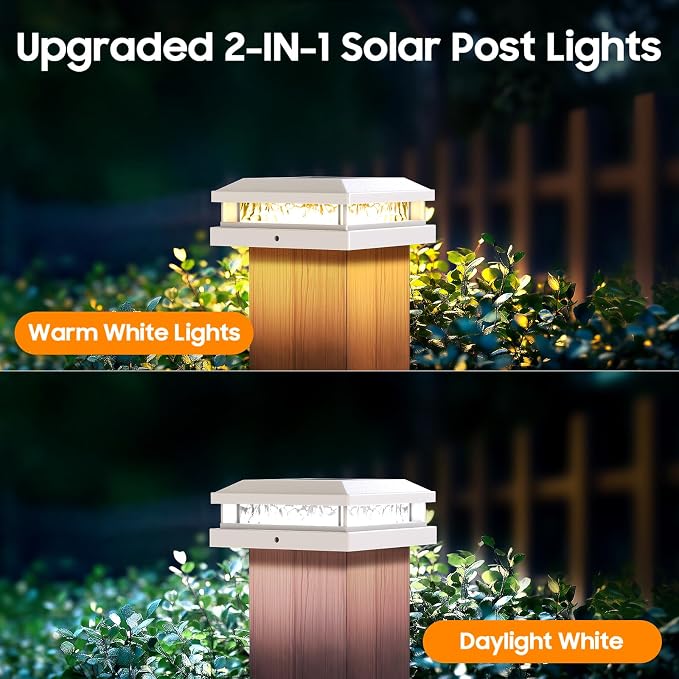 Solar Post Cap Lights 6-Pack, 2 Modes 16LEDs Bright Solar Post Lights Outdoor Waterproof, Fence Posts Cap Light, Deck Light for 4x4 4.5x4.5 5x5 Posts for Patio Garden Decor, White
