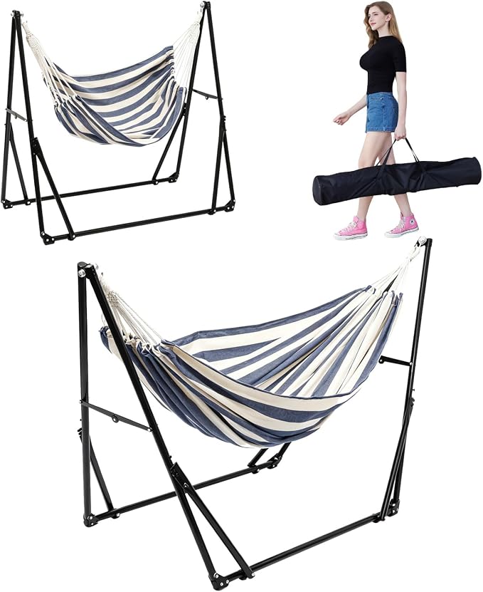 Portable Multifunctional Hammock Chair with Stand for Outside or Inside | 1 Minutes Tool-Free Setup | Easy switching Hammock and Hammock Chair | Adjustable Hammock for Patio Yard | 450 lbs Capacity