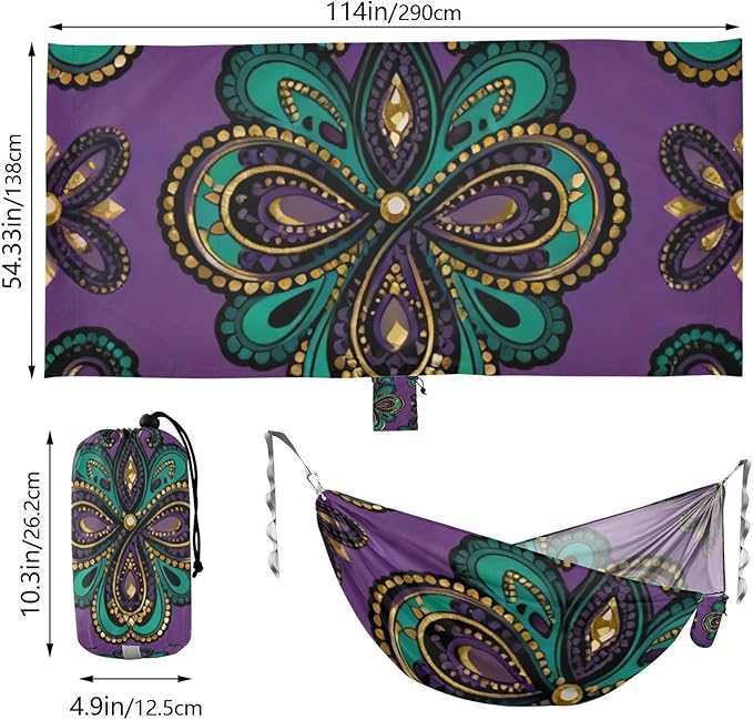 Ornate Paisley Outdoor Hammock with Tree Straps for Outside Patio Garden