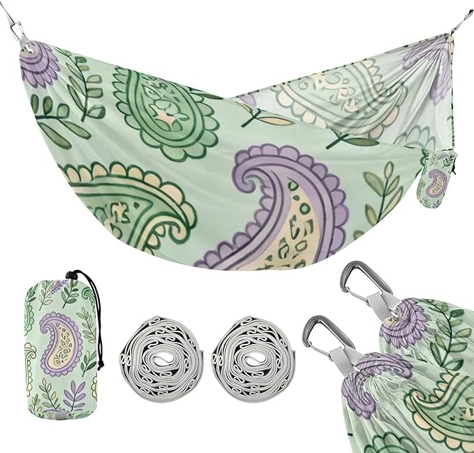 Pastel Paisley Outdoor Hammock with Tree Straps for Outside Beach Patio Garden