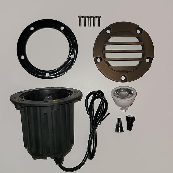 Ironsmith Lighting In-Ground Well Light Fixture & Kits – Solid Brass Cover, Bronze Housing, LED or Halogen Compatible, Low Voltage 12V (Housing and Louvered Window Cover Kit | with 5W LED)