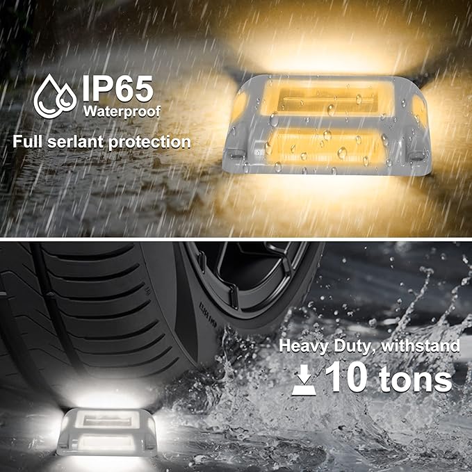 Solar Deck Lights Driveway Dock Lights- 8 Packs Waterproof 1200mAh Solar Powered Outdoor LED Aluminum Dock Lighting Road Markers Step Light for Sidewalk Garden Pathway Yard (White/Warm White)