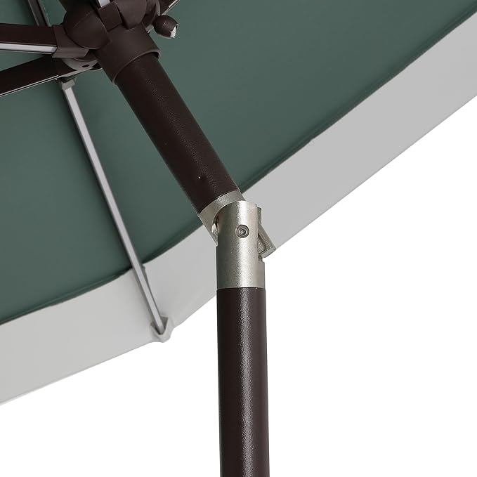 JONATHAN Y Spencer 9 ft. Solar Powered LED Patio Umbrella with Crank and Tilt, Hexagon Outdoor Market Sunshade for Garden, Deck and Pool, Green/White, Dark Brown Pole UMB1100E