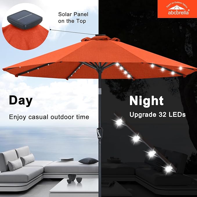 ABCCANOPY OLEFIN® 5-Year No Fading Patio Umbrella with Solar Lights (Orange)