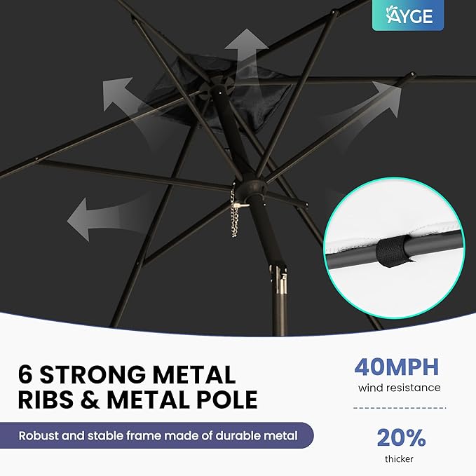 Ayge 6.5x10FT Rectangular Patio Umbrella Outdoor Table Umbrella w/Push Button Tilt & Crank Rectangle Market Umbrella UV Protection for Garden,Deck,Lawn,Yard & Pool,Black