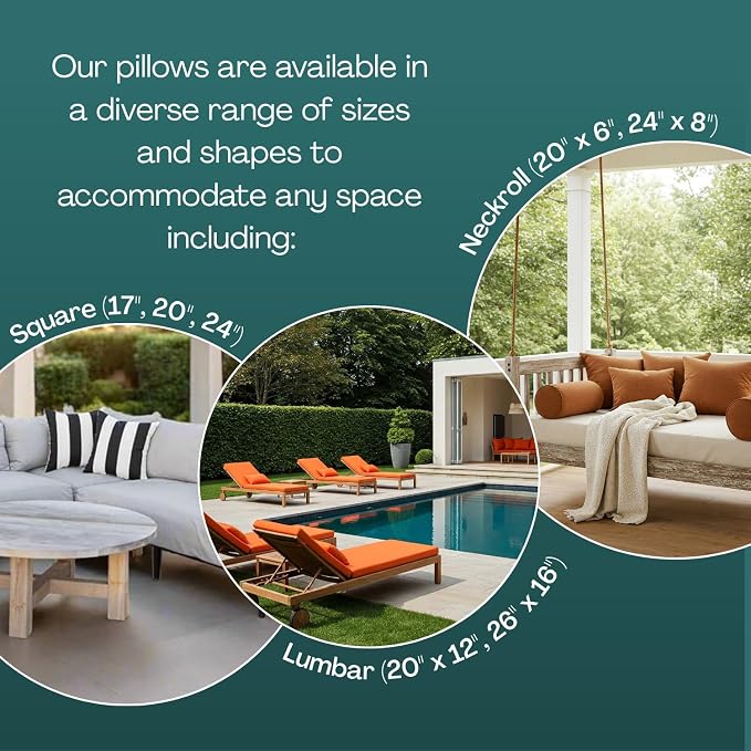 RSH DECOR Square Throw Pillows Set of 2, 24" x 24", Outdoor Pillows Waterproof, Outdoor Pillow Covers, Pillow Covers for Couch, Fenbrook Teal, Made in USA