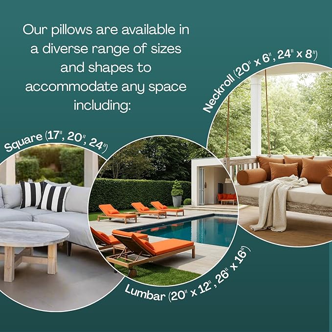 RSH DECOR: Lumbar Throw Pillows Set of 2 | 20” x 12" | All-Weather Spun Fabric | Water and Fade-Resistant | Outdoor Support Pillows for Patio Furniture | Gregoire Fresco
