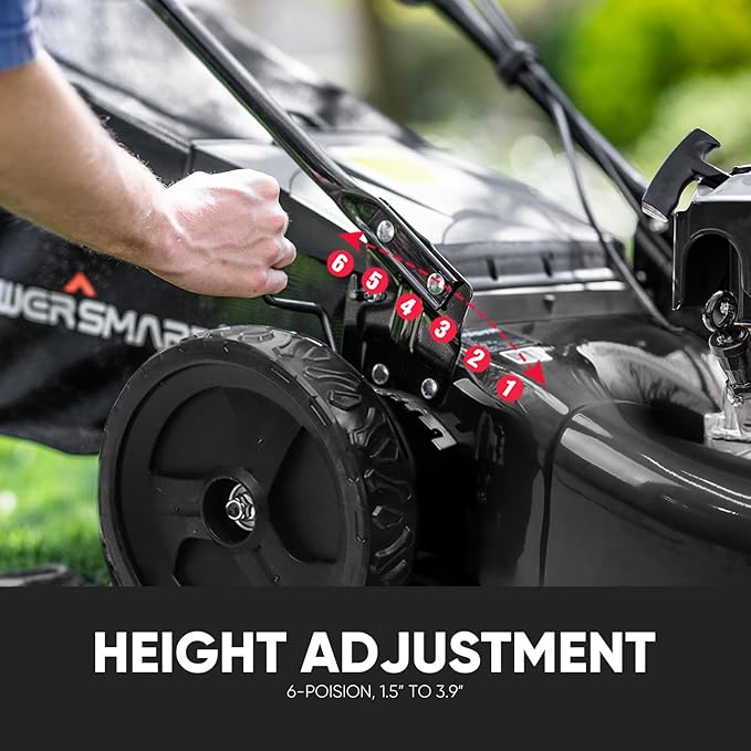 PowerSmart 22 in. 170cc Self Propelled Gas Lawn Mower Rear-Wheel-Drive, 3-in-1 Mulch/Bag/Rear Discharge, Steel Deck, 6 Height Adjustment,