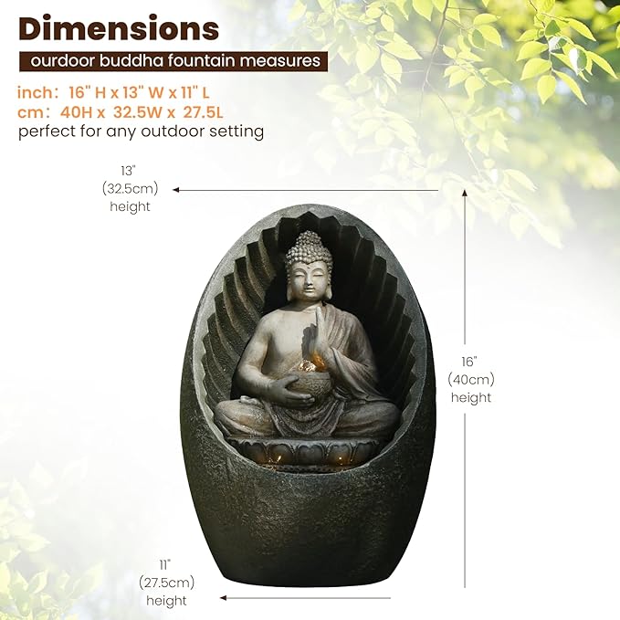 Tankana Water Fountain Outdoor Half-Encased Egg-Shaped Zen Buddha Fountain Indoor with Light Pump, Tranquil Relaxing Water Feature for Home Garden Patio Yard Balcony & Meditation Room, Brown
