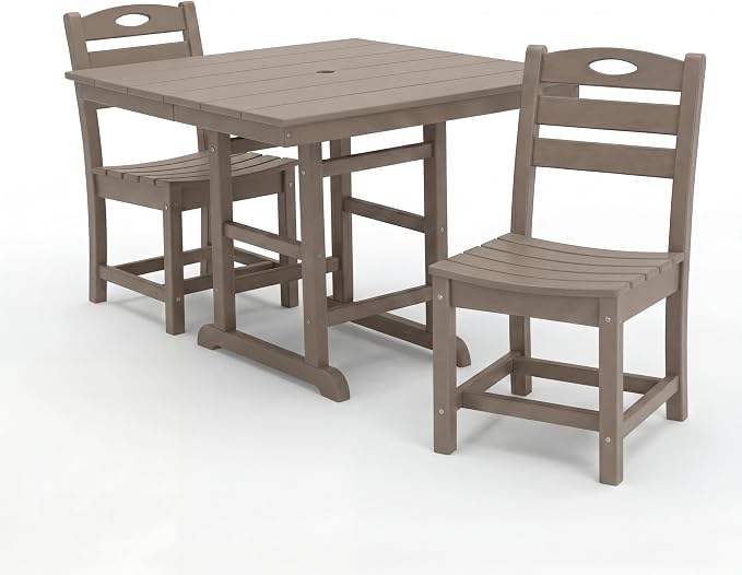 KEIKI 3-Piece HDPE Patio Dining Set Bistro Table Chairs for Small Patio Apartment Casual All-Weather Gazebos Furniture Compact 2-Person Space Saving Easy Setup Rustic Outdoor Living Bistro Set Brown