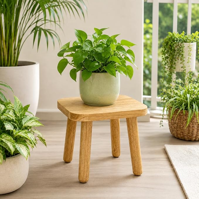 Wooden Picnic Stools Set of 4, Tool-Free Assembly Solid Wood Low Profile Portable Seats for Indoor Home, Outdoor Camping, Beach and Patio
