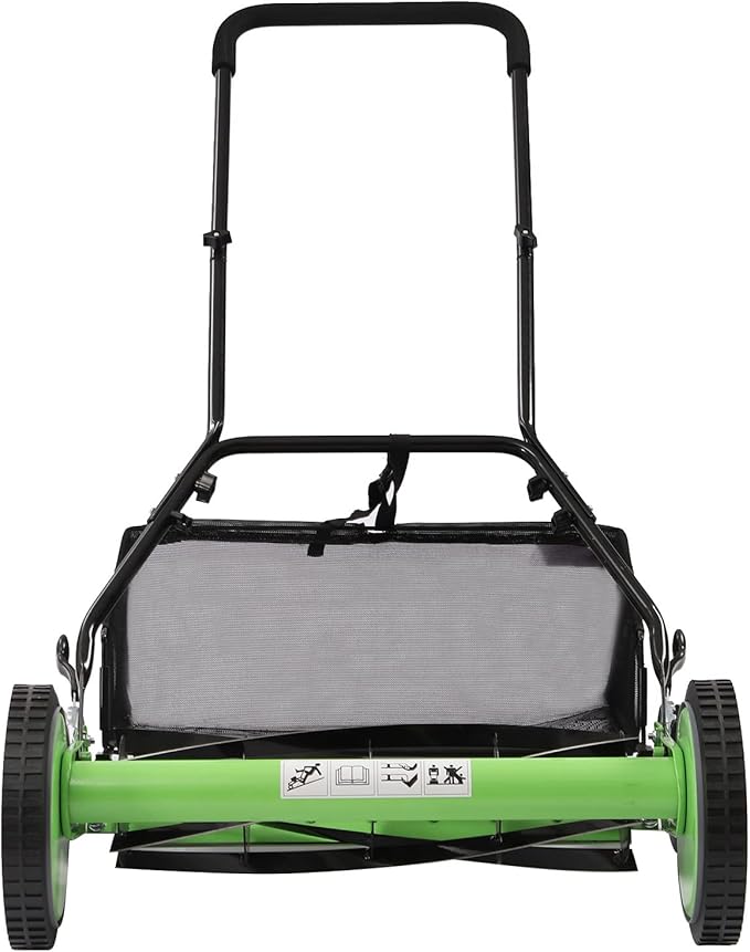Reel Mower Cylinder Lawnmower Push Reel Lawn Mower with Grass Catcher Universal Manual Lawn Mower w/Grass Catcher Adjustable Cutting Height Detachable Design Push Lawn Mower Green
